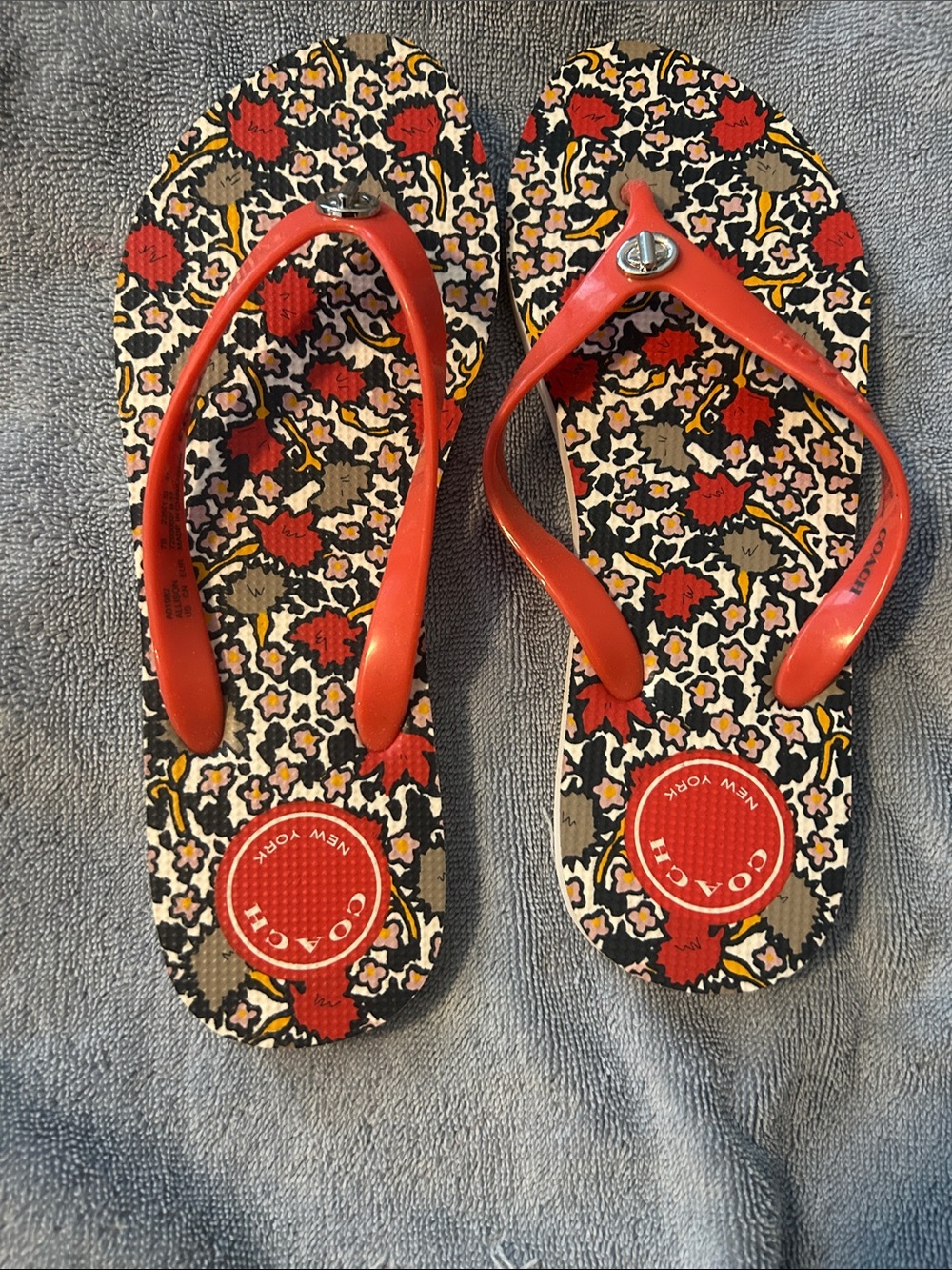 Coach Floral Print Red Strap Flip Flops